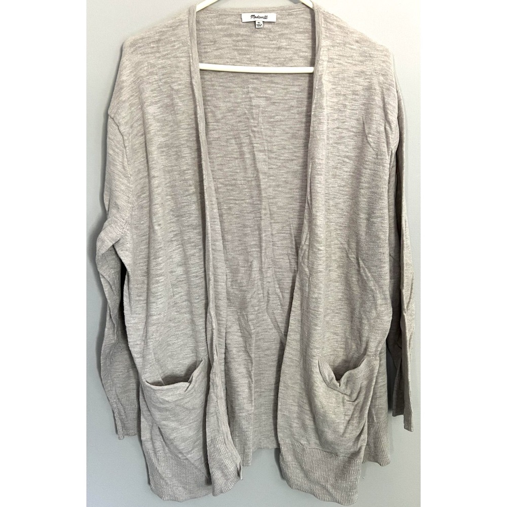 Madewell Sweater Womens XL Gray Open Front Cardigan Lightweight Pockets Knit